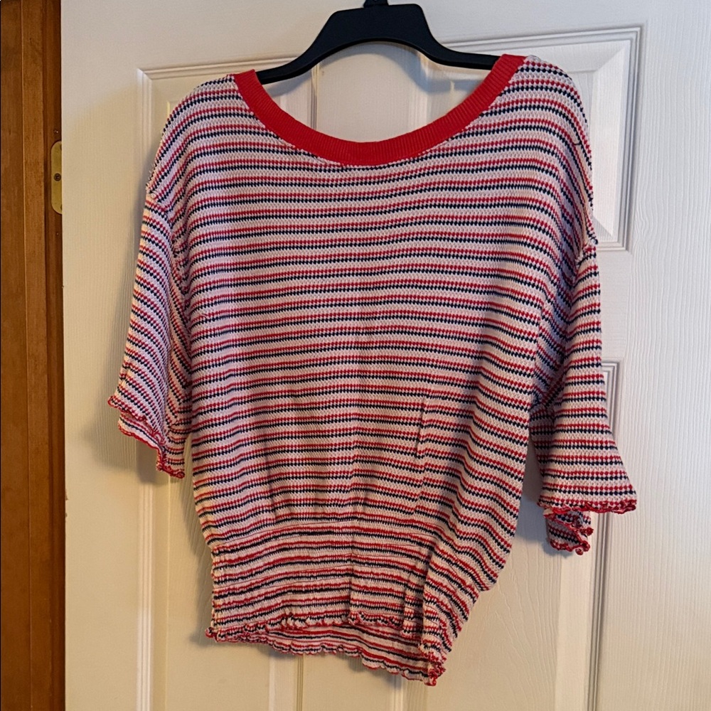 We The Free Red and White Striped Blouse
